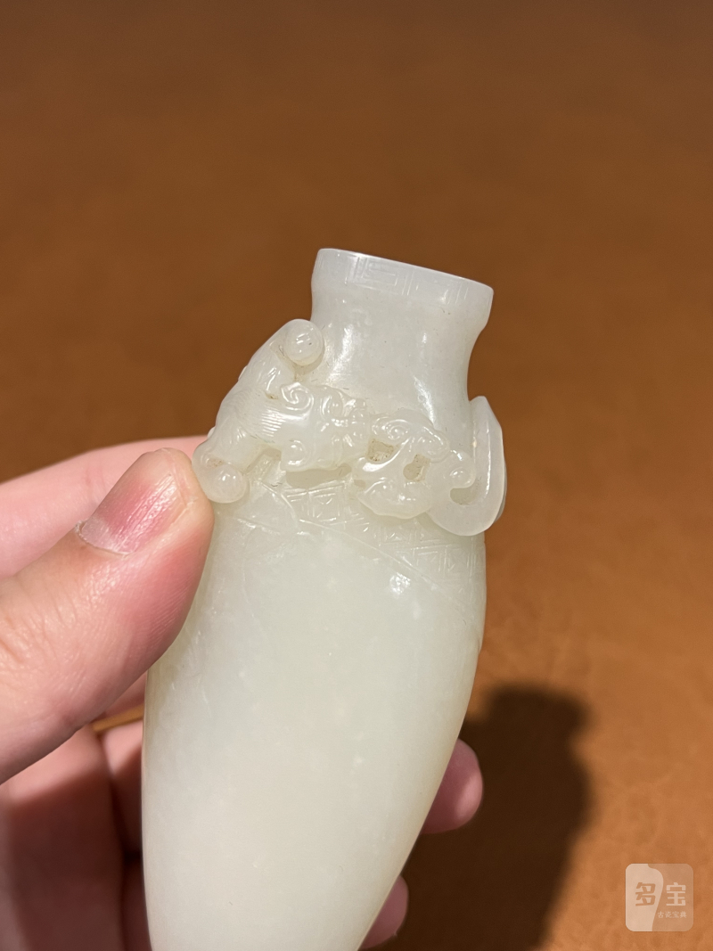 清 白玉螭龙香插 - 图7
